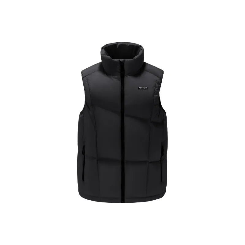 QIE Solid Color Windproof Warm Soft Shell Stand Collar H Line Down Vest Unisex-0