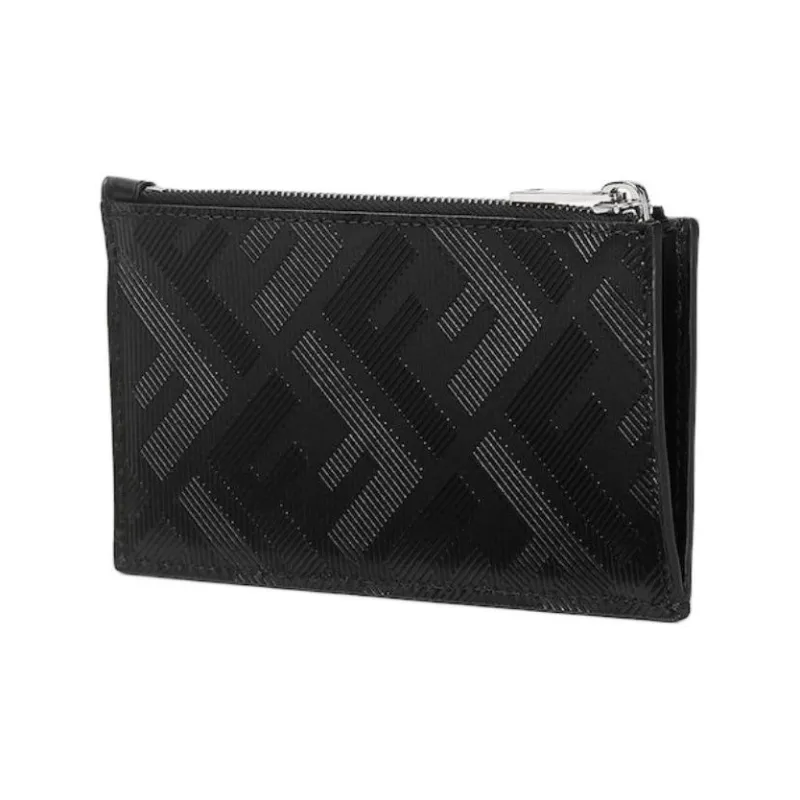 FENDI Leather Card Holder Men's Black & Red-1