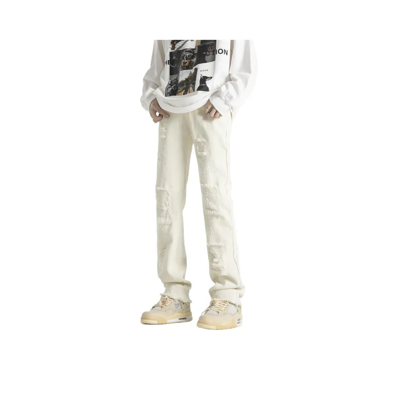 WELTER EXPERIMENT Trendy Niche Design American Luxury Streetwear Washable Ripped Jeans Unisex-11