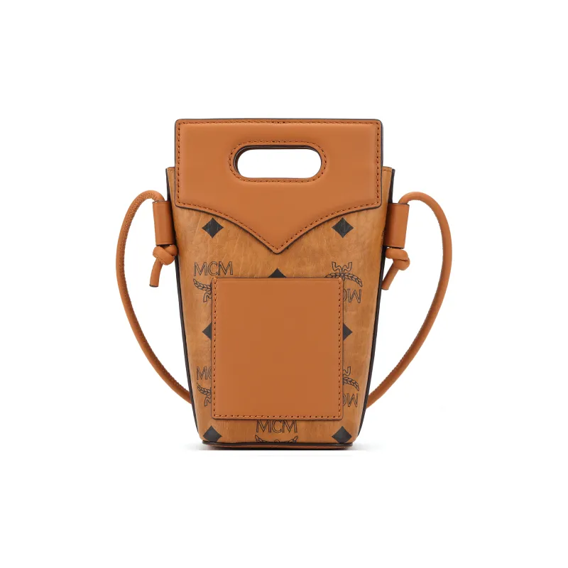 MCM Intertwined Letter Canvas Clutch Cross Body Handbag Women's Cognac-2