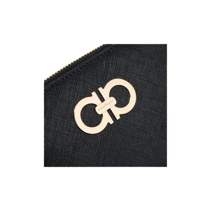 FERRAGAMO Cow Leather Wallet Women's Black Gold-5