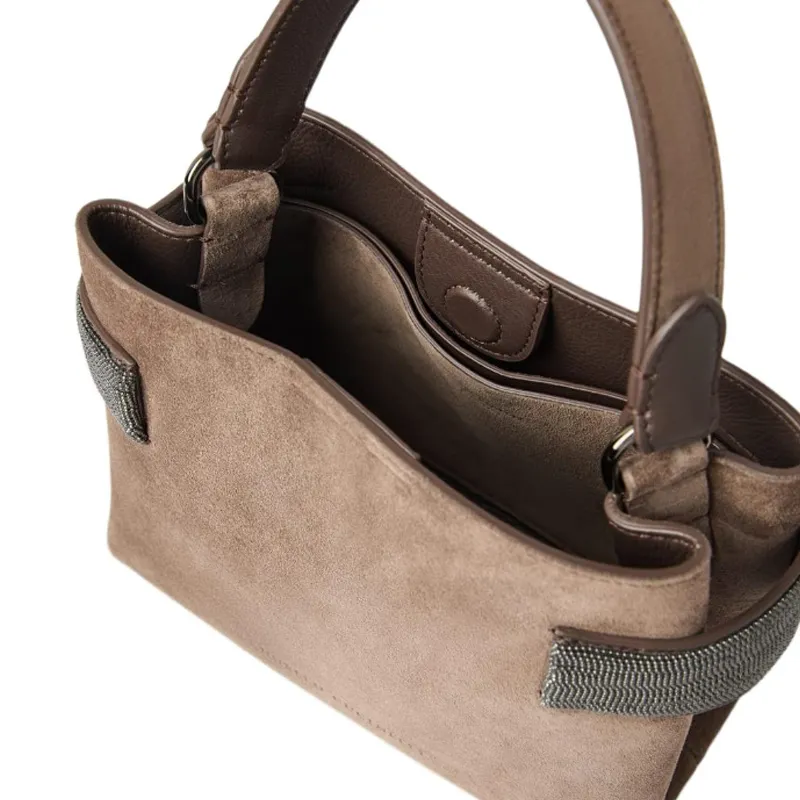 Brunello Cucinelli Suede Handbag Trumpets Women's Brown-3