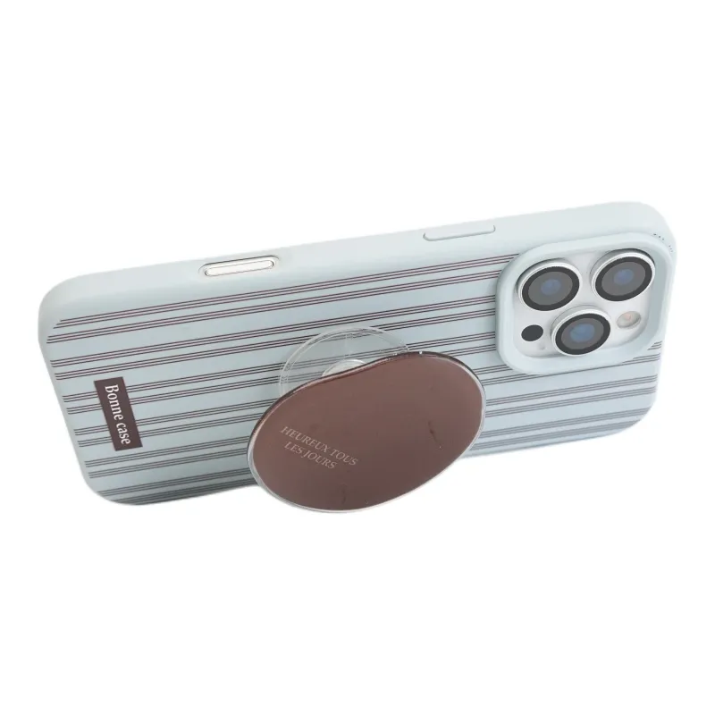 Wei Xin Silicone Material Blue Brown Stripes Stand Phone Cases Compatible With IPhone 16/15 Pro Max/Apple 13/14 Pro/Max-3