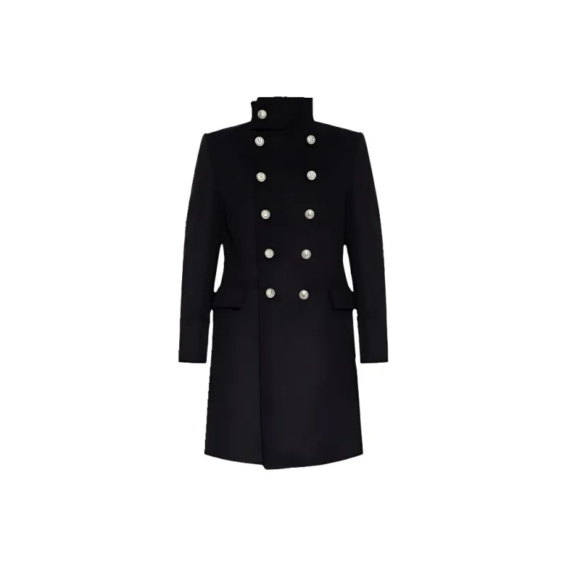 BALMAIN High Neck Double Breasted Coat-0