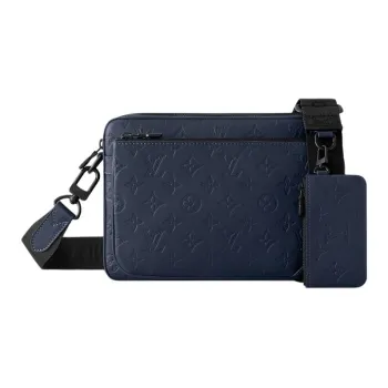 LOUIS VUITTON Trio Messenger Embossed Calfskin Messenger Bag, Shoulder Bag Men's Marine Blue