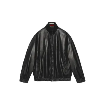 GUCCI Logo-embroidered Leather Bomber Jacket