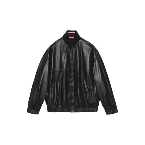 GUCCI Logo embroidered Leather Bomber Jacket