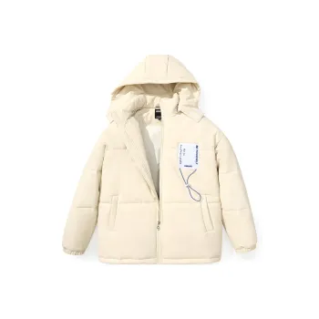 GENANX Letter Detachable Hood Loose Fit Puffer Jacket Unisex
