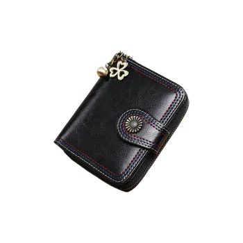 PT'SON Cow Leather Document Wallet Coin Purse Regular Women's Black