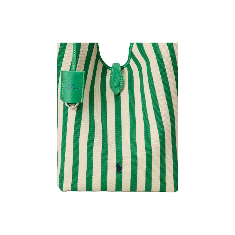 Polo Ralph Lauren Fabric Tote Bag, Shopping Bag, Shoulder Bag, Handbag Women's Green & White-4