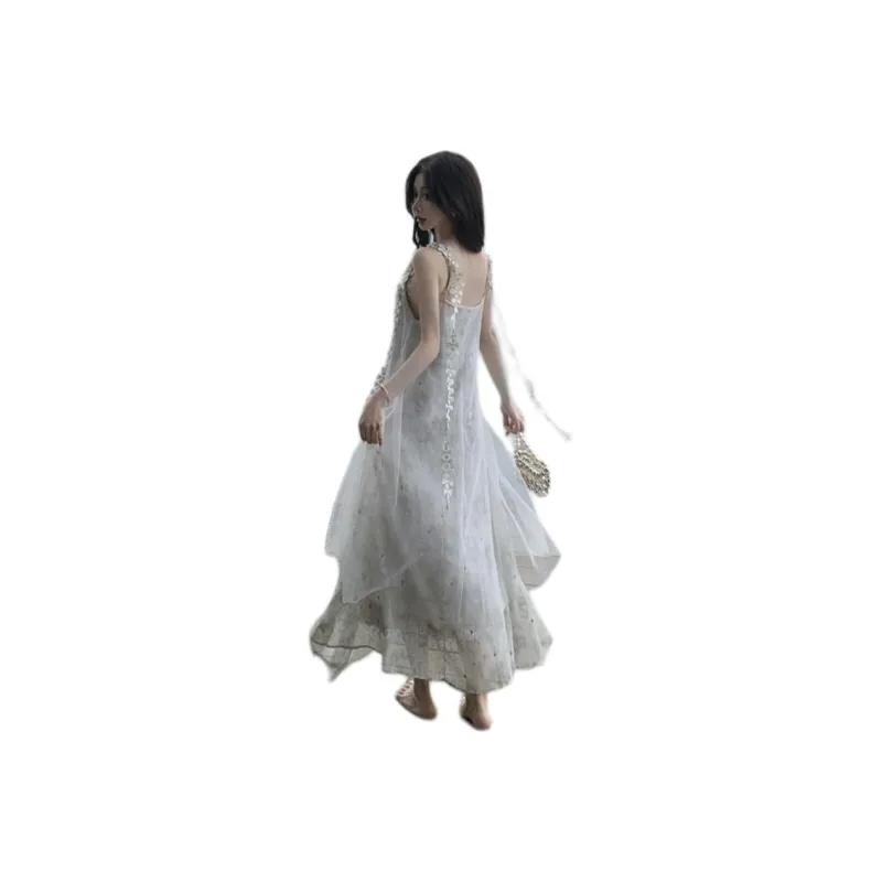 Flowers In Water Slip Dress Women's Gray-0