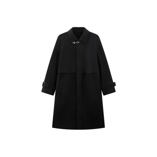 PEACEBIRD MEN Black Woolen Coat Men's