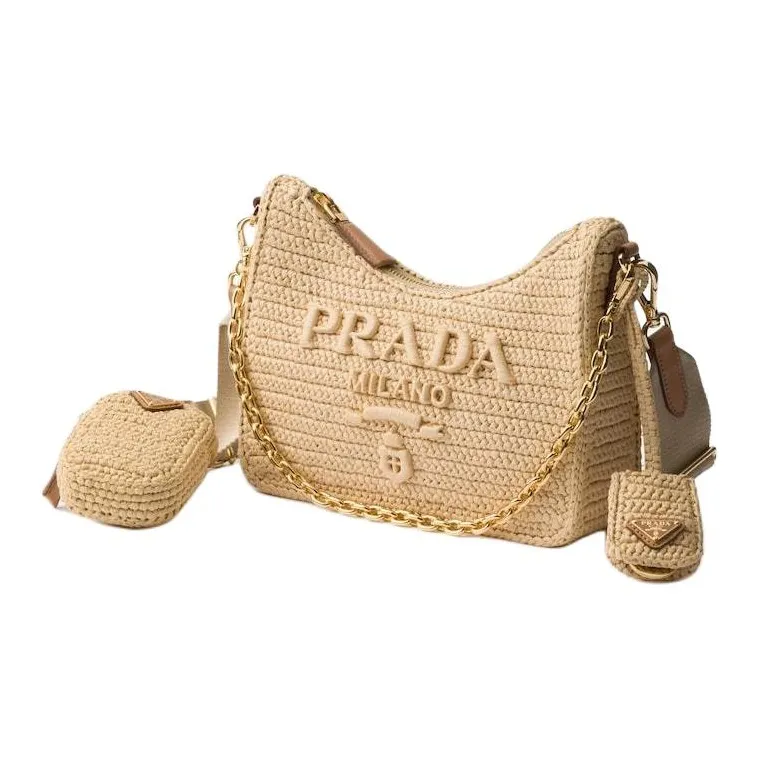 PRADA Re Edition Raffia Shoulder Bag Women's Natural-1