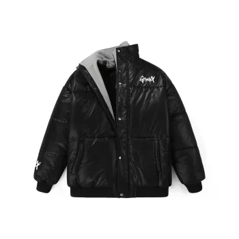 GENANX Letter Double Collar Loose Fit Puffer Jacket Unisex