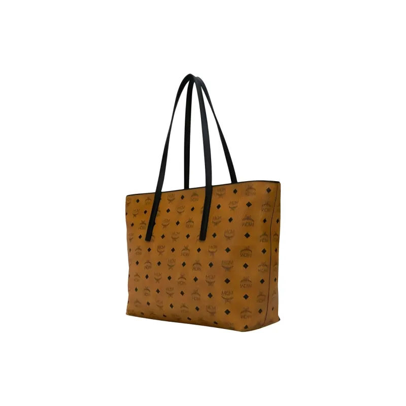 MCM Coated Canvas With Leather Tote Bag, Shopping Bag, Handbag, Shoulder Bag Medium Size Women's Brown-1