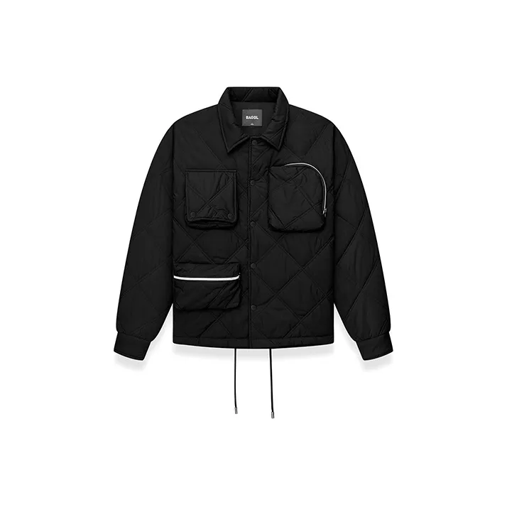 BAGGL Letter Solid Color Lapel Loose Fit Thickened Puffer Jacket Unisex-0
