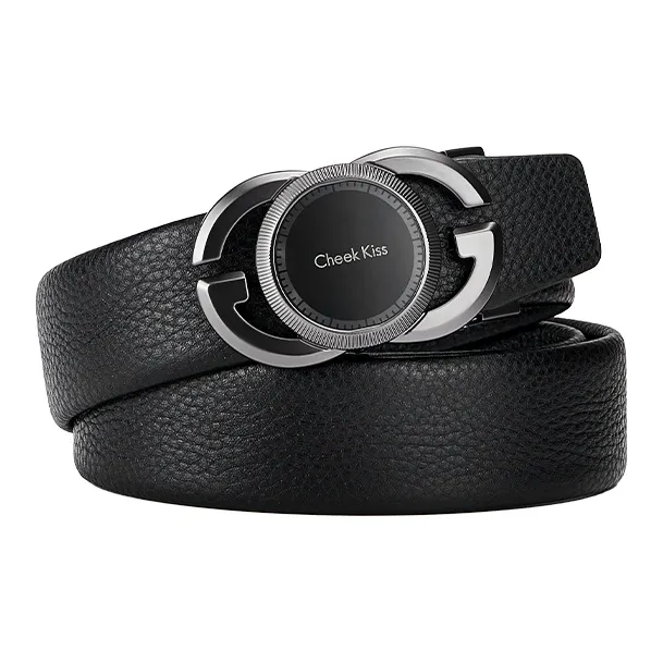 Cheekkiss Cow Leather Belts Men's Gunmetal 3.5cm-0
