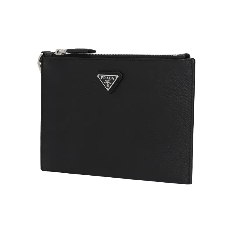 PRADA Cow Leather Clutch Small Size Men's Black-1