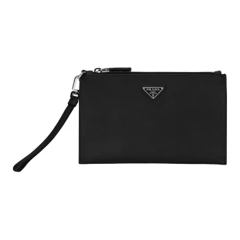 PRADA Cow Leather Clutch Small Size Men's Black