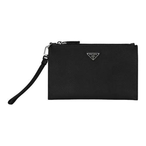PRADA Cow Leather Clutch Small Size Men's Black