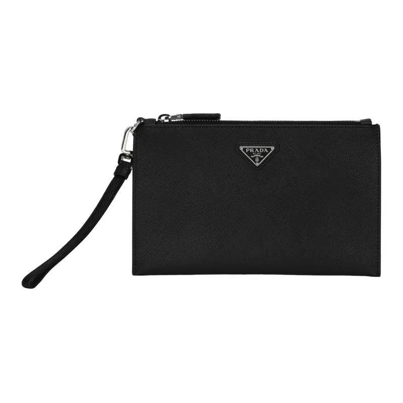 PRADA Cow Leather Clutch Small Size Men's Black-0