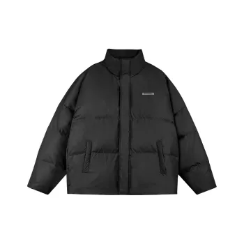 BTW Letter Solid Color Stand Collar Without Hood Fitted Down Jacket Unisex