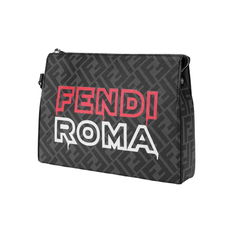 FENDI Calfskin Handbags Wrist Bags Clutches Men's Gray-1