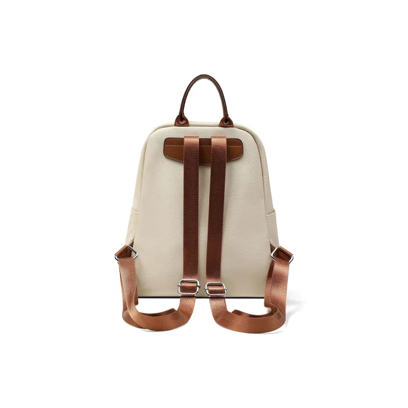 Teenmix Cow Leather Backpack Large Size Women's Black/Apricot-4