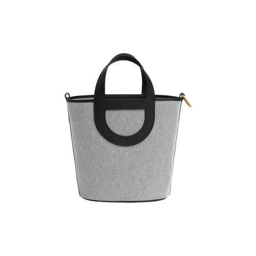 HERMES In The Loop Canvas With Swift Calfskin Handbag Women's Light Beige & Black