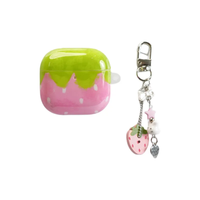 Wei Xin Compatibility With Apple AirPods 4/2/3/AirPods Pro/Pro 2 TPU Pink Strawberry Pendant Headphone Cases-1