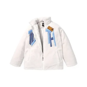 Bt Letter Stand Collar Loose Fit Puffer Jacket Unisex Ecru