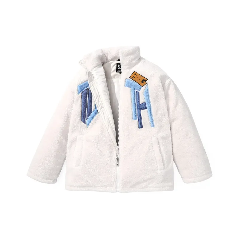 Bt Letter Stand Collar Loose Fit Puffer Jacket Unisex Ecru-0