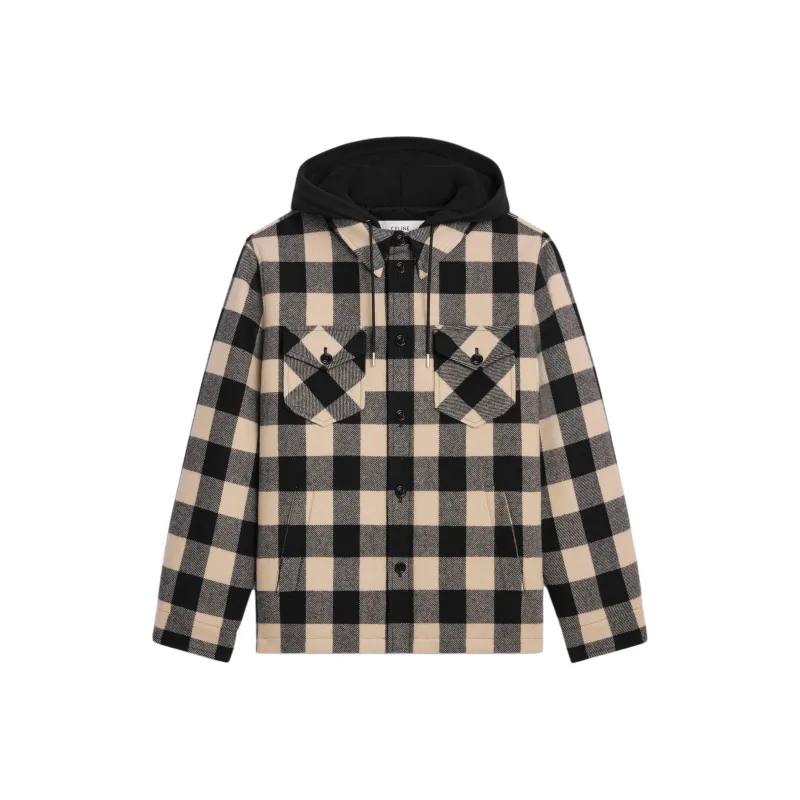 CELINE Hooded Overshirt In Check Wool-0