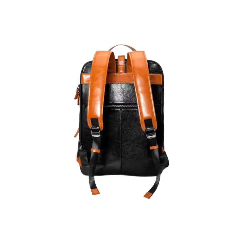 VIHUS Top Grain Cow Leather Backpack And Laptop Bag Men's Black-5