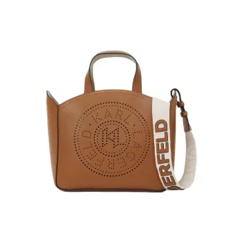 KARL LAGERFELD K/CIRCLE Cow Leather Tote One Shoulder Handbag Small Size Women's Brown