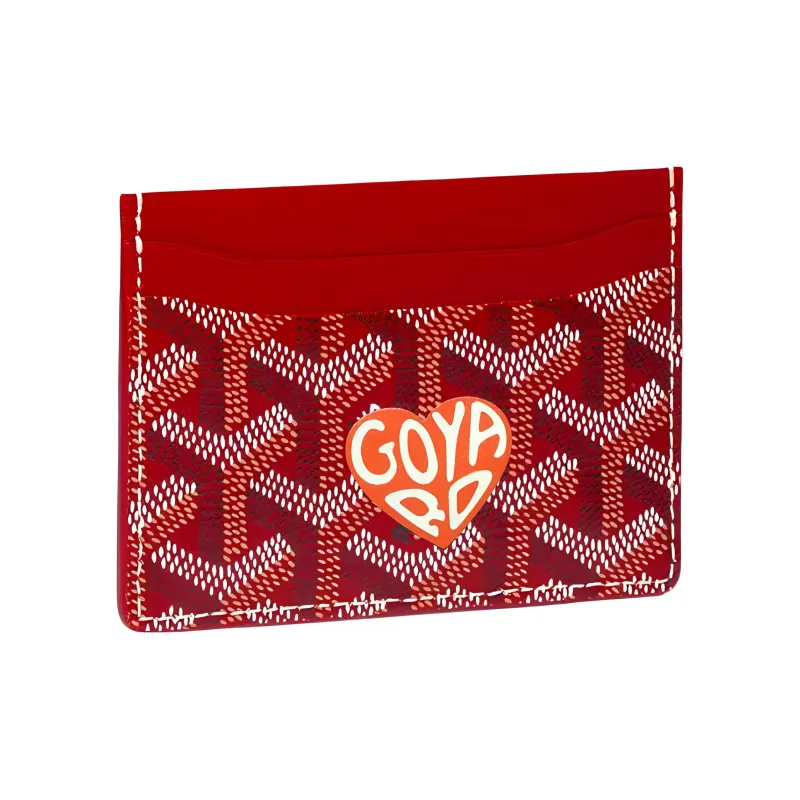 GOYARD Saint-Sulpice Canvas With Leather Dog's Teeth Card Clip Card Holder Unisex Red And Orange Small Heart-0
