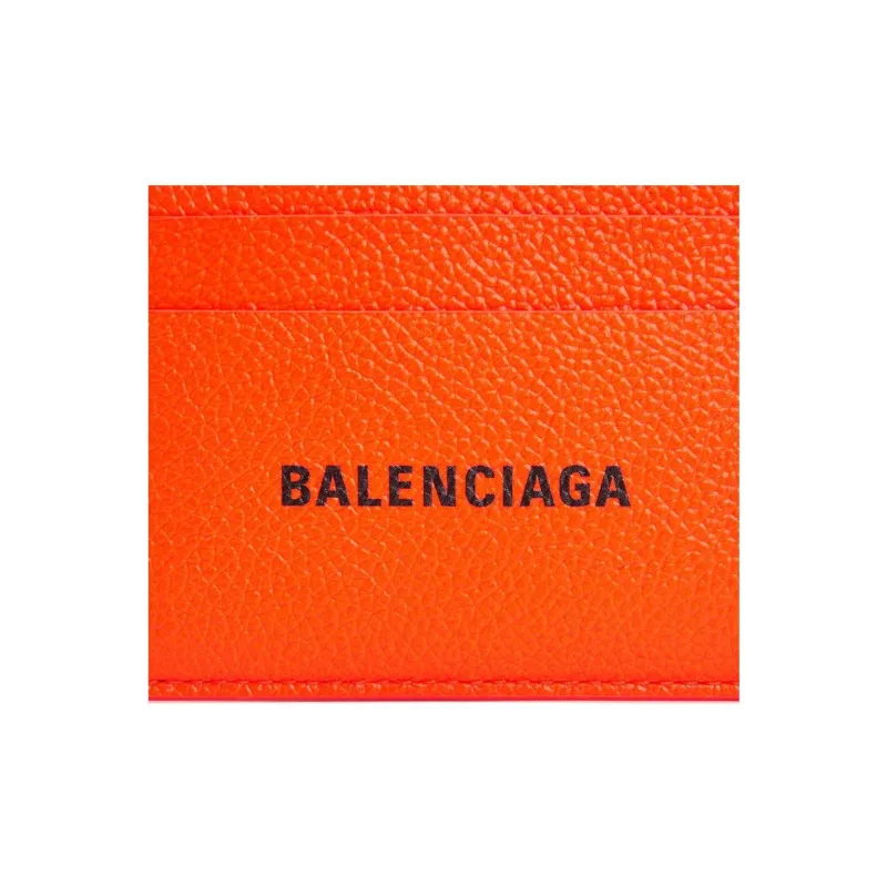 Balenciaga Grain Cow Leather Card Holder Unisex Fluorescent Orange-4