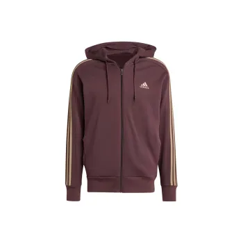Adidas Essentials French Terry 3-Stripes Full-Zip Hoodie Jackets Coats Men's Brown