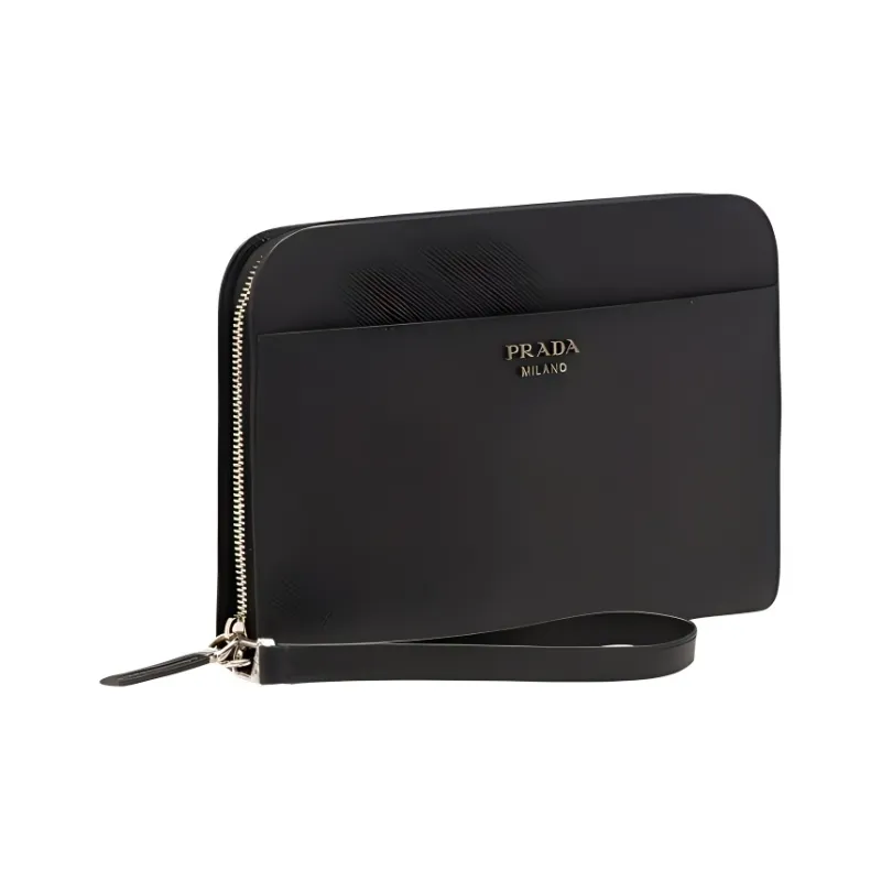 PRADA Saffiano Calfskin Clutch Men's Black-1