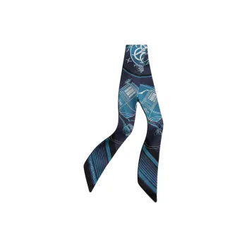 HERMES Silk Scarves Women's Black/Marine Blue
