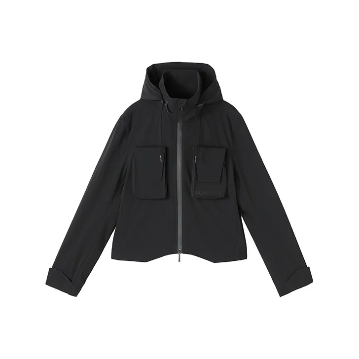 NORVINCY Cropped Detachable Pocket Letter Print Jacket Men's-0