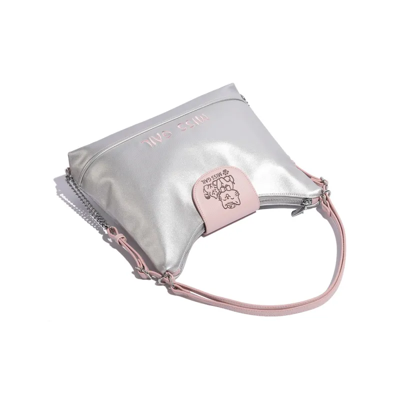 MISS GAIL Synthetic Leather One Shoulder Backpack Handbag Women's Cross Grain White Silver-1