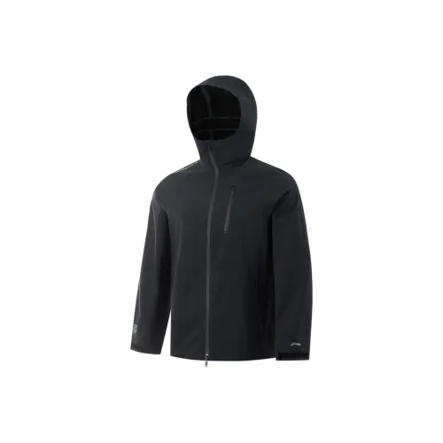 LiNing Waterproof, Windproof, And Rainproof Outdoor Hiking Hard Shell Windbreaker Jacket Unisex Black