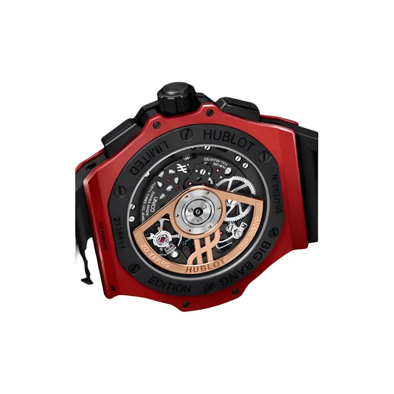 HUBLOT Automatic Mechanical Movement Unisex Watch 43mm Red Watch Dial Ceramic Watch Case Rubber Strap-2
