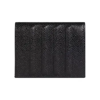THOM BROWNE· Satin Logo Pebble Texture Cow Leather Card Holder Men's Black