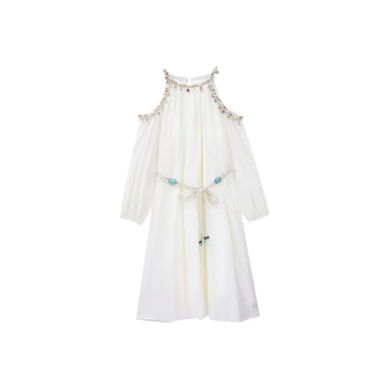 Long Sleeved Dress Women's Apricot Single Item-0