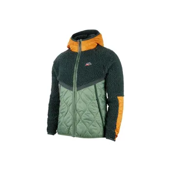 Nike Sportswear Heritage Patchwork Lamb Fleece Hooded Jacket 'Light Green/Yellow'