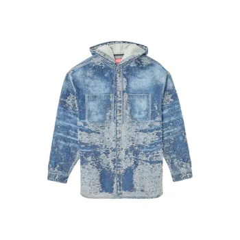 DIESEL D Dewny Hood Distressed Denim Jacket