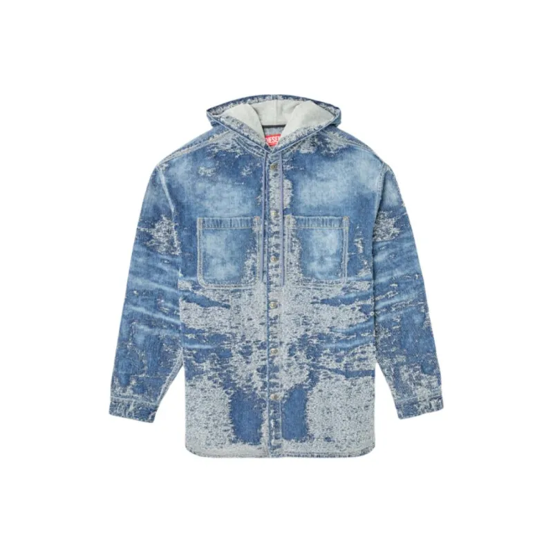 DIESEL D Dewny Hood Distressed Denim Jacket-0