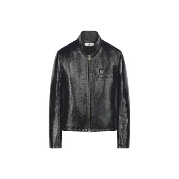 COURREGES Logo Embossed Patent Biker Jacket